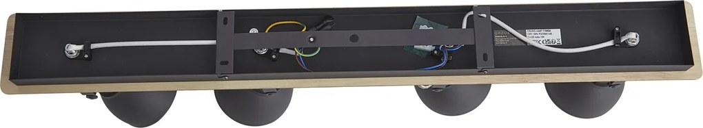Faretto da soffitto nero con legno 4 luci orientabile e inclinabile - Jakub