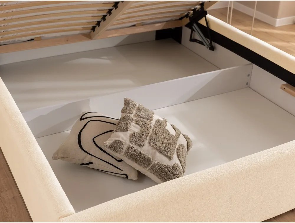 Letto matrimoniale imbottito color crema con contenitore con rete inclusa 180x200 cm Cille – Ropez