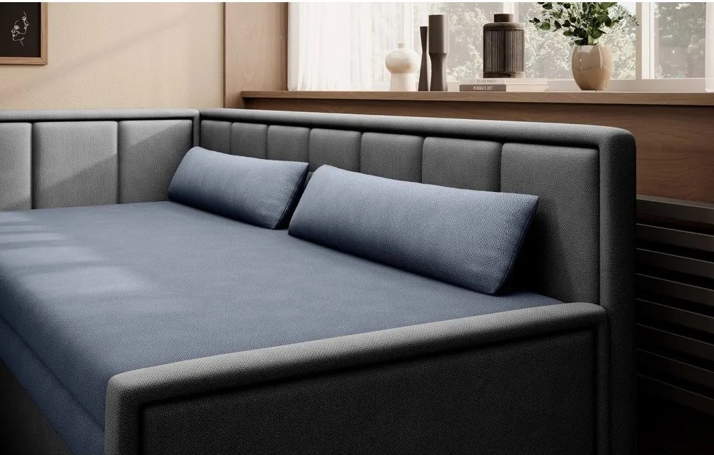 Divano blu/grigio allungabile/con contenitore e rivestimento in ciniglia 214 cm Fulgeo – ELTAP