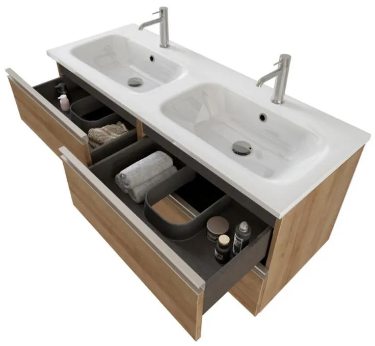 Mobile bagno sospeso 120 cm Master rovere doppio lavabo e 4 cassetti