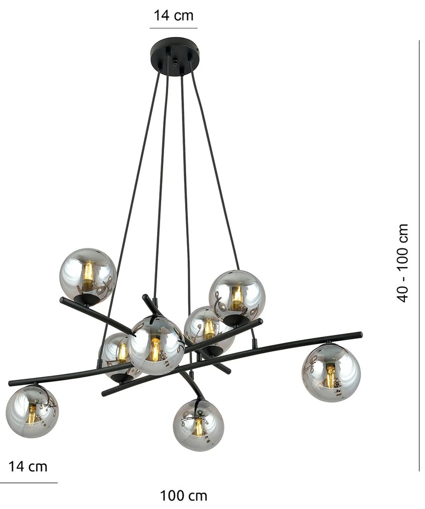 Lampadario Moderno Cadmo Acciaio Nero Grigio 8 Luci E14 Ip20