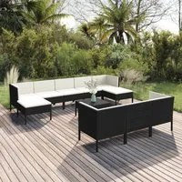 Set Divani da Giardino 11 pz con Cuscini in Polyrattan Nero cod mxl 41987