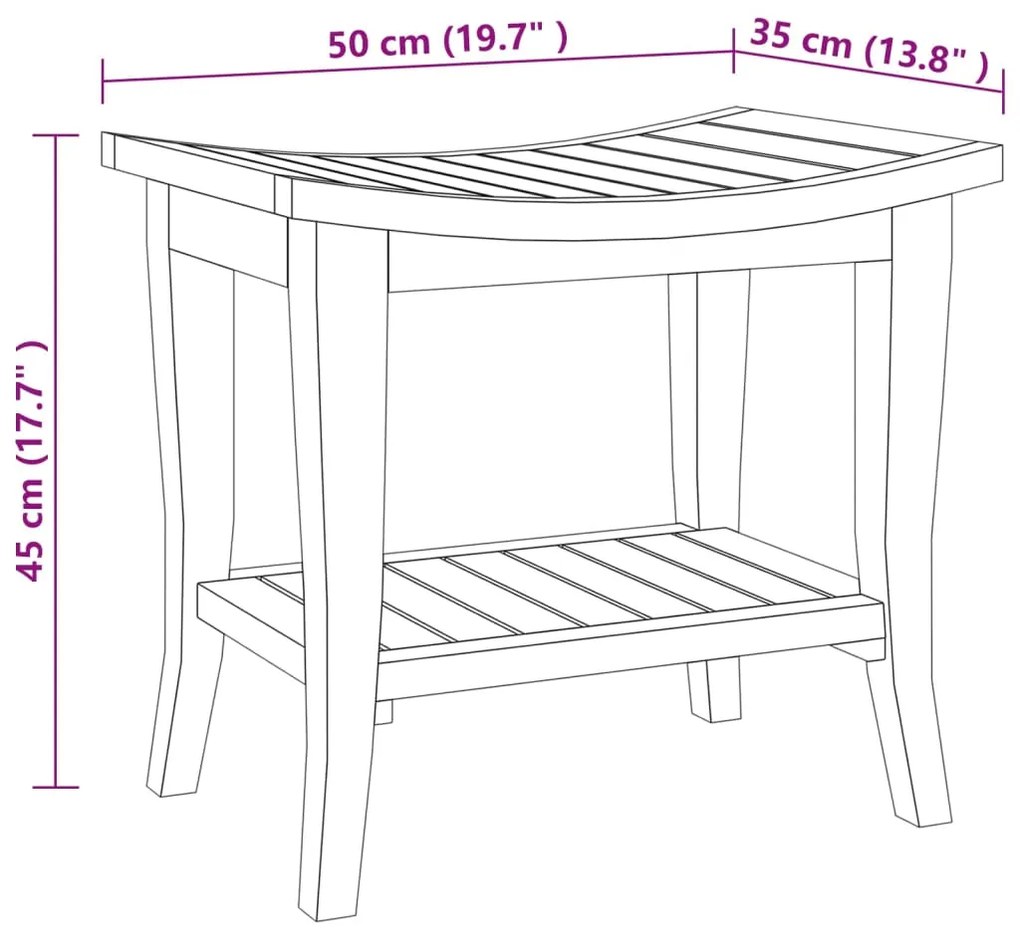 Tavolino da Bagno 50x35x45 cm in Legno Massello di Teak