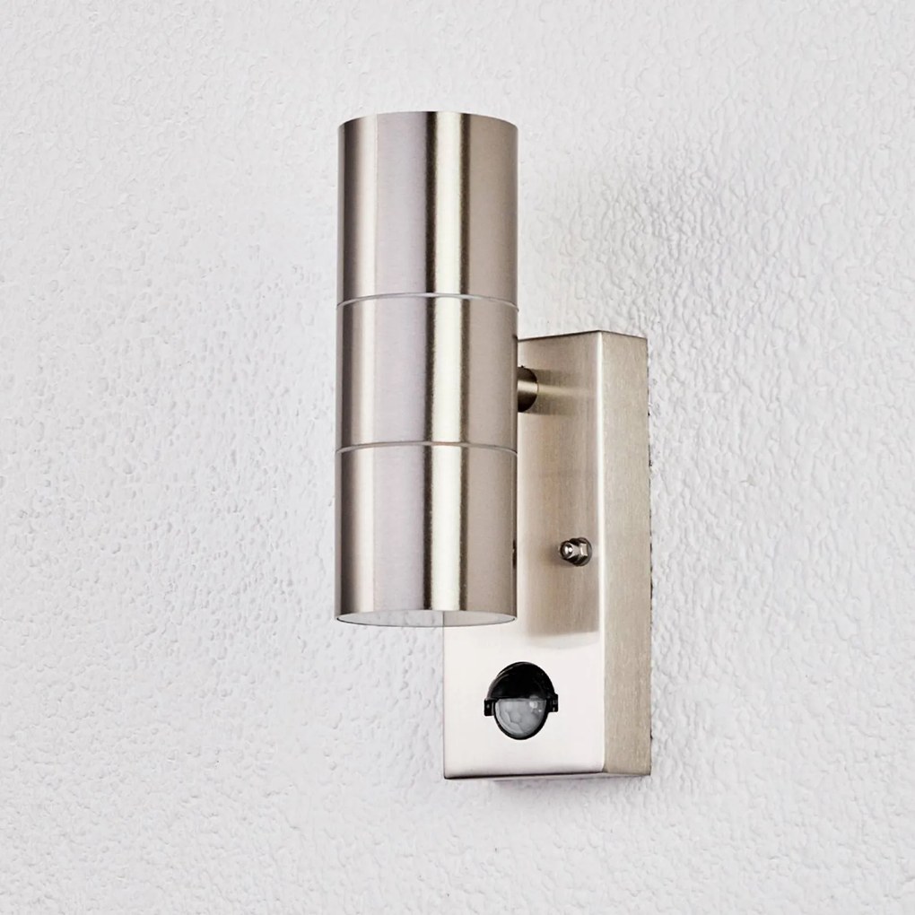 Lindby applique da esterno Eyrin, altezza 22 cm, acciaio inox, sensore