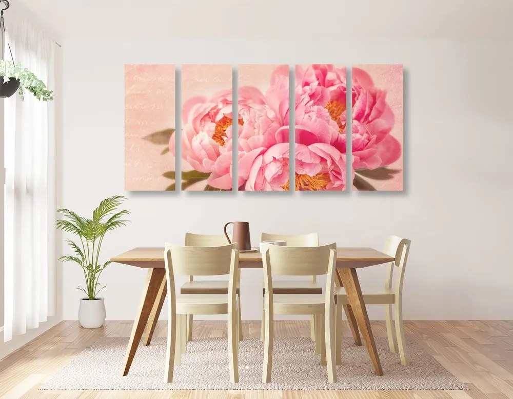 Quadri 5 pezzi – Peonia delicata