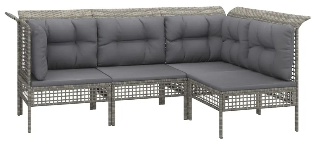 Set divani da giardino 4 pz con cuscini in polyrattan grigio