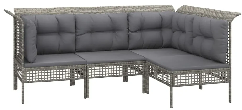 Set divani da giardino 4 pz con cuscini in polyrattan grigio