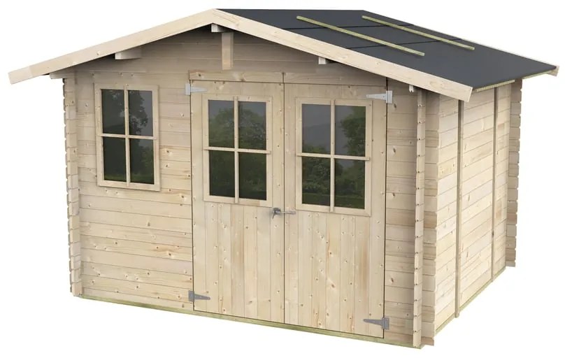 Casetta da giardino Volterra in legno con porta doppio battente, superficie interna 6.17 m² e spessore parete 25 mm