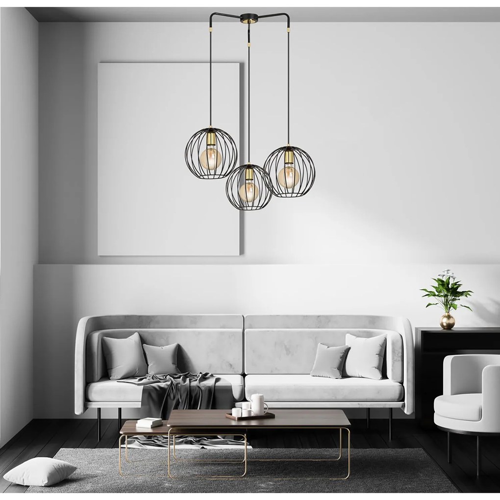 Lampadario Contemporaneo Omoikane Acciaio Nero 3 Luci E27 Ip20