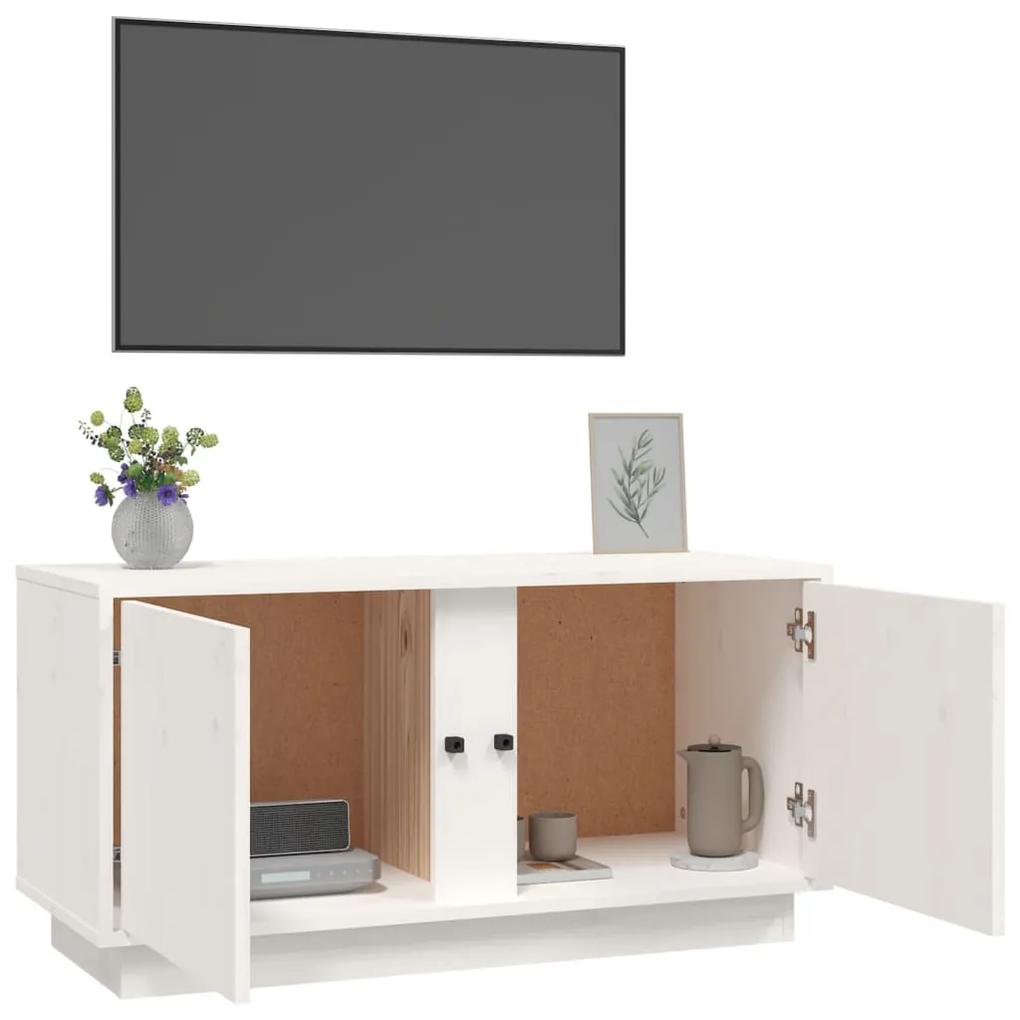 Mobile porta tv bianco 80x35x40,5 cm in legno massello di pino