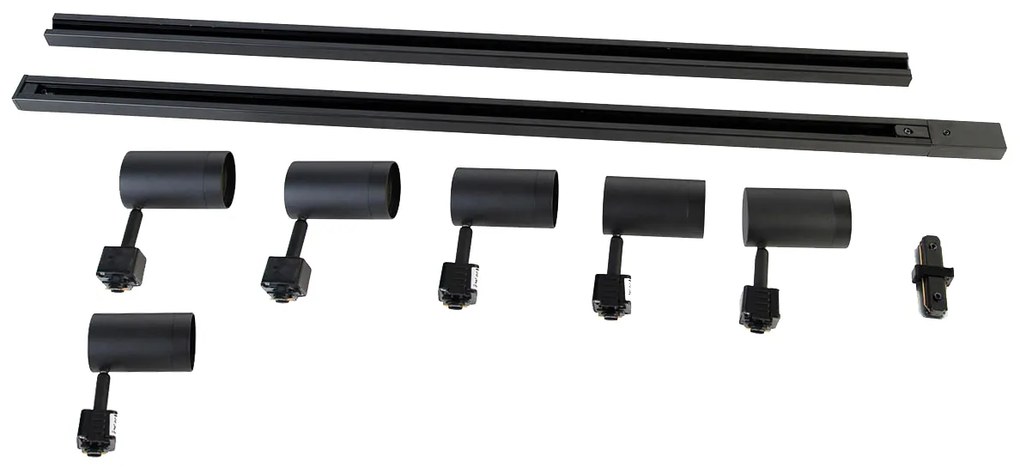 Sistema di illuminazione a binario moderno con 6 faretti neri monofase 200 cm - Iconic Jeana