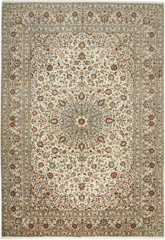 Kashan Tappeto 350x240 Beige (Iran) Annodato A Mano