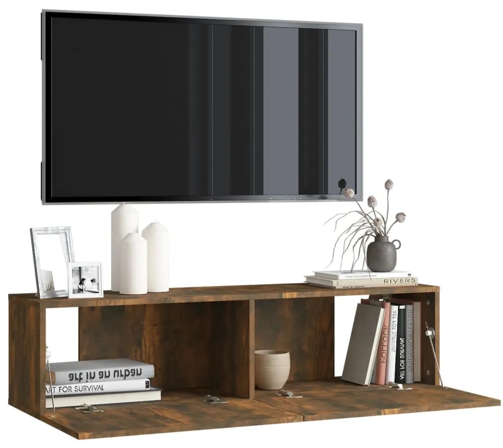 Mobile tv a parete rovere fumo 120x30x30cm legno ingegnerizzato