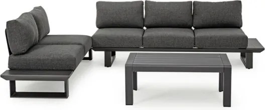 Salotto Angolare Da Esterno In Alluminio Con Cuscini E Tavolino Konnor Antracite Bizzotto