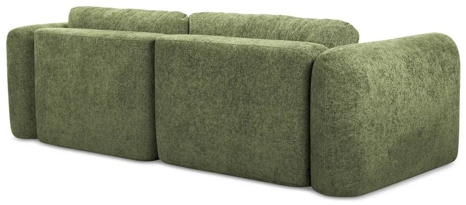 Divano angolare verde allungabile/con contenitore (con penisola a sinistra/con chaise lounge) con rivestimento in ciniglia Mele – Makamii
