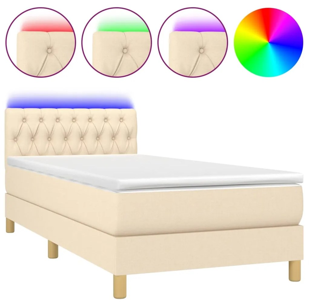 Letto a Molle con Materasso e LED Crema 90x200 cm in Tessuto