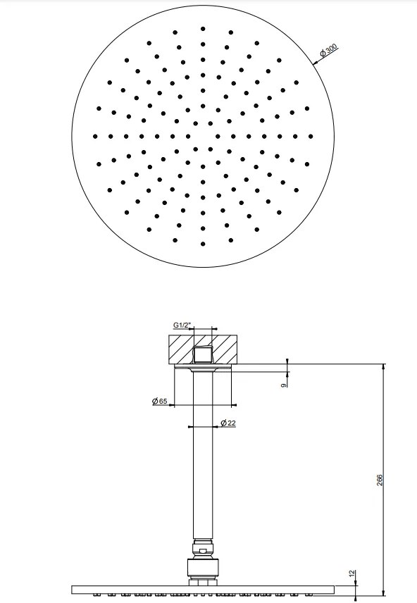 Soffione doccia 30 cm tondo anticalcare a soffitto orientabile nero opaco inciso 58252 Gessi