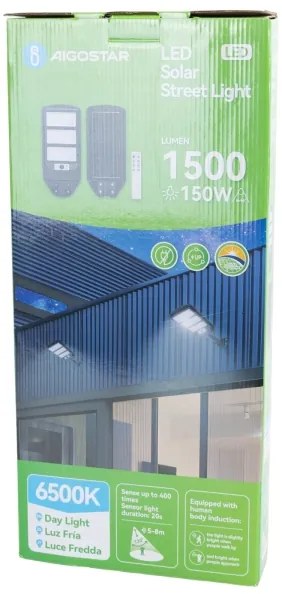 Aigostar - Lampada stradale solare LED con sensore LED/150W/3,2V+ +TC