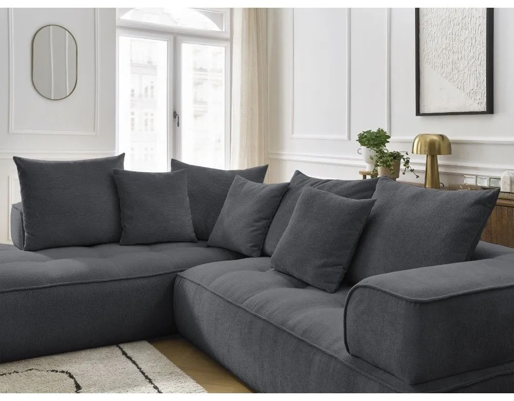 Divano angolare grigio scuro (penisola a sinistra/a L) con rivestimento in ciniglia Whesley – Bobochic Paris