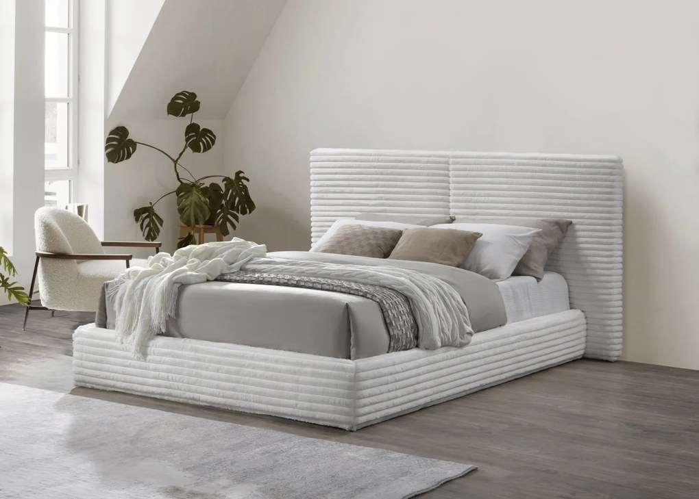 Letto matrimoniale MADERA 160 in tessuto color crema – 160x200 cm