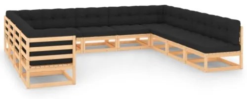 Set Divani da Giardino 11 pz con Cuscini Legno Massello di Pino