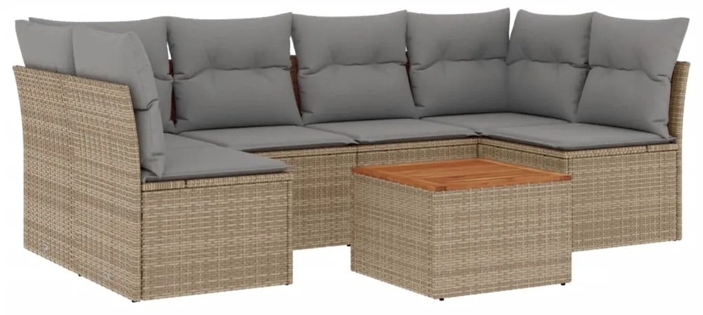 Set divano da giardino 7 pz con cuscini beige misto polyrattan