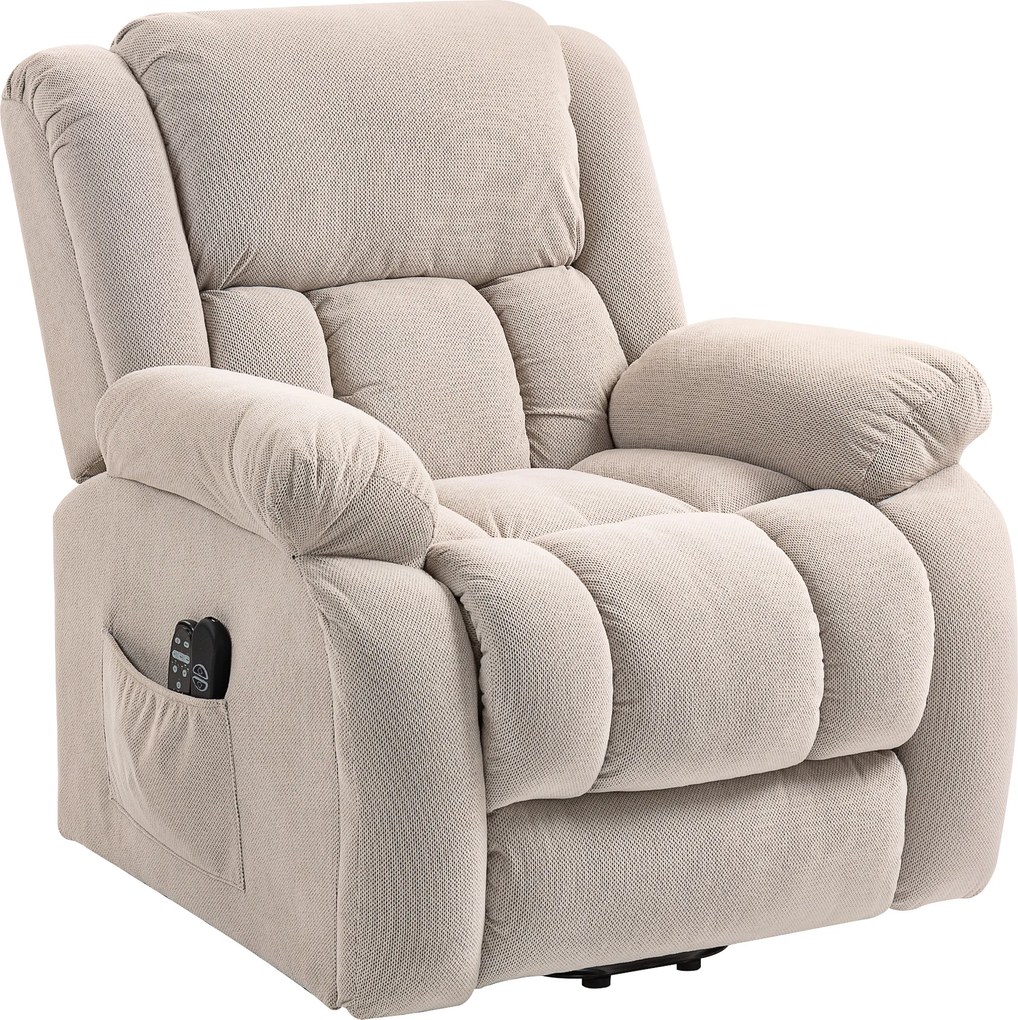 Poltrona Alzapersona Massaggiante e Reclinabile 93x104x105 cm con Telecomando in Tessuto Effetto Velluto Beige...