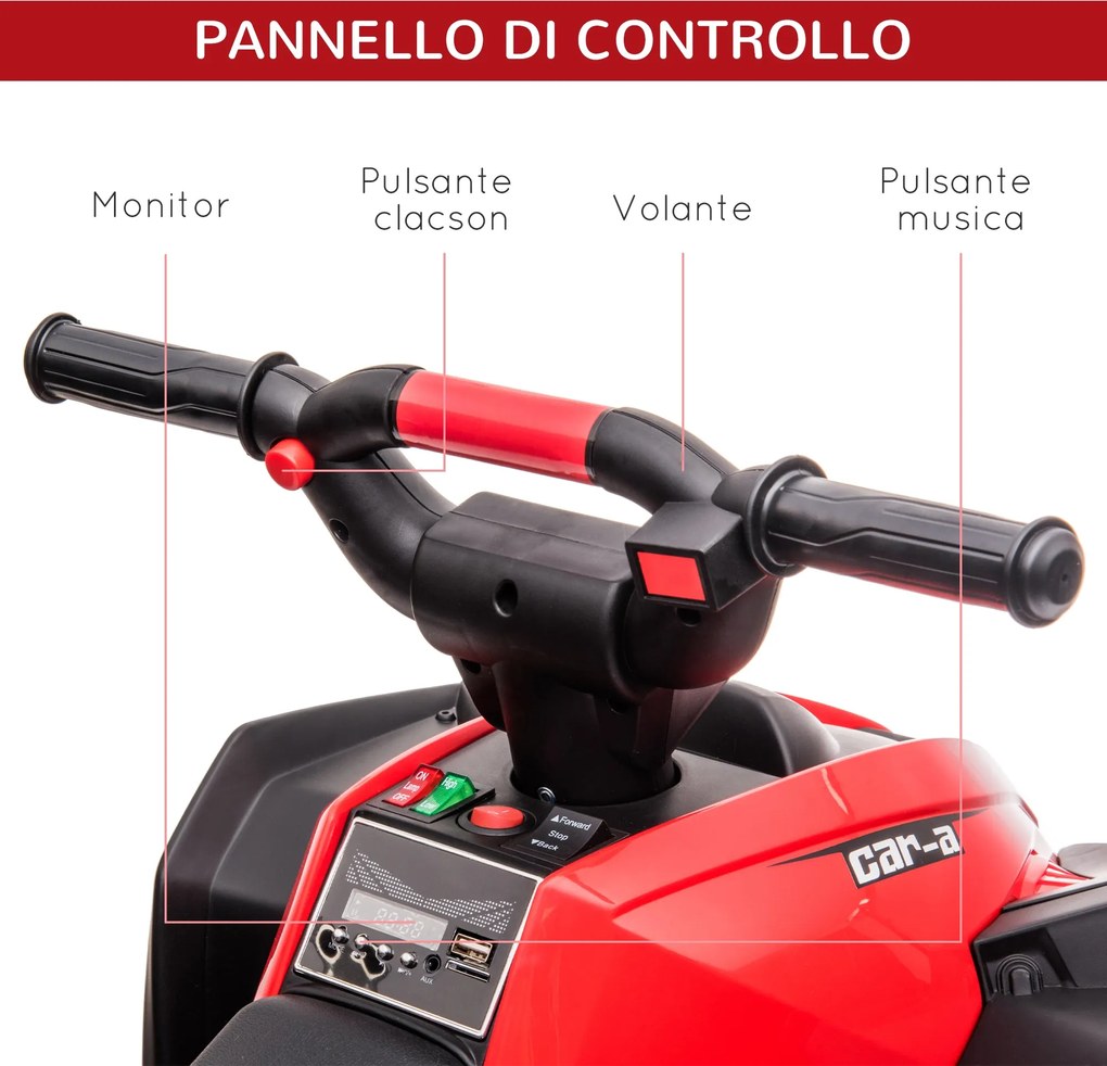 Mini Quad Elettrico per Bambini 12V Fari a LED Rosso...