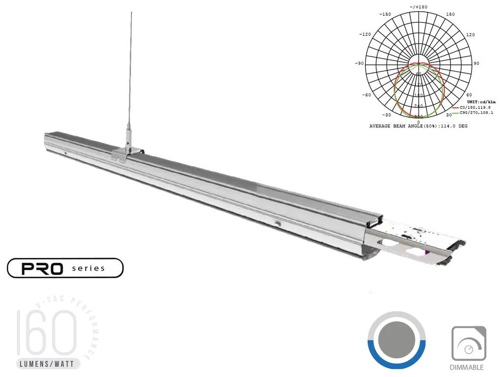 Plafoniera LED Lineare A Sospensione Follow 50W 150cm Lente Opale 120 Gradi 4000K IP20 Dimmerabile SKU-1364