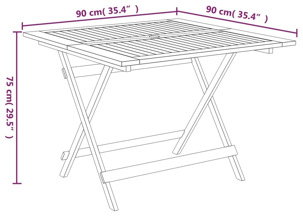 Tavolo da Giardino Pieghevole 90x90x75 cm Legno Massello Acacia