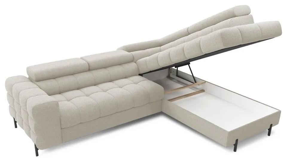 Divano angolare color crema allungabile/con contenitore (con penisola a destra/a L) e rivestimento in bouclé Ferucce – ELTAP