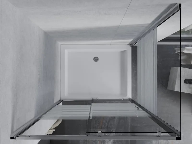 Mexen Apia cabina doccia scorrevole 100 x 80 cm, strisce bianche, cromo + piatto doccia Rio - 840-100-080-01-20-4510