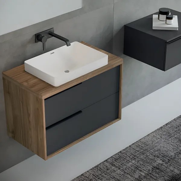 Mobile bagno sospeso 80 cm ISIDE Noce e Grafite Opaco con lavabo in ceramica