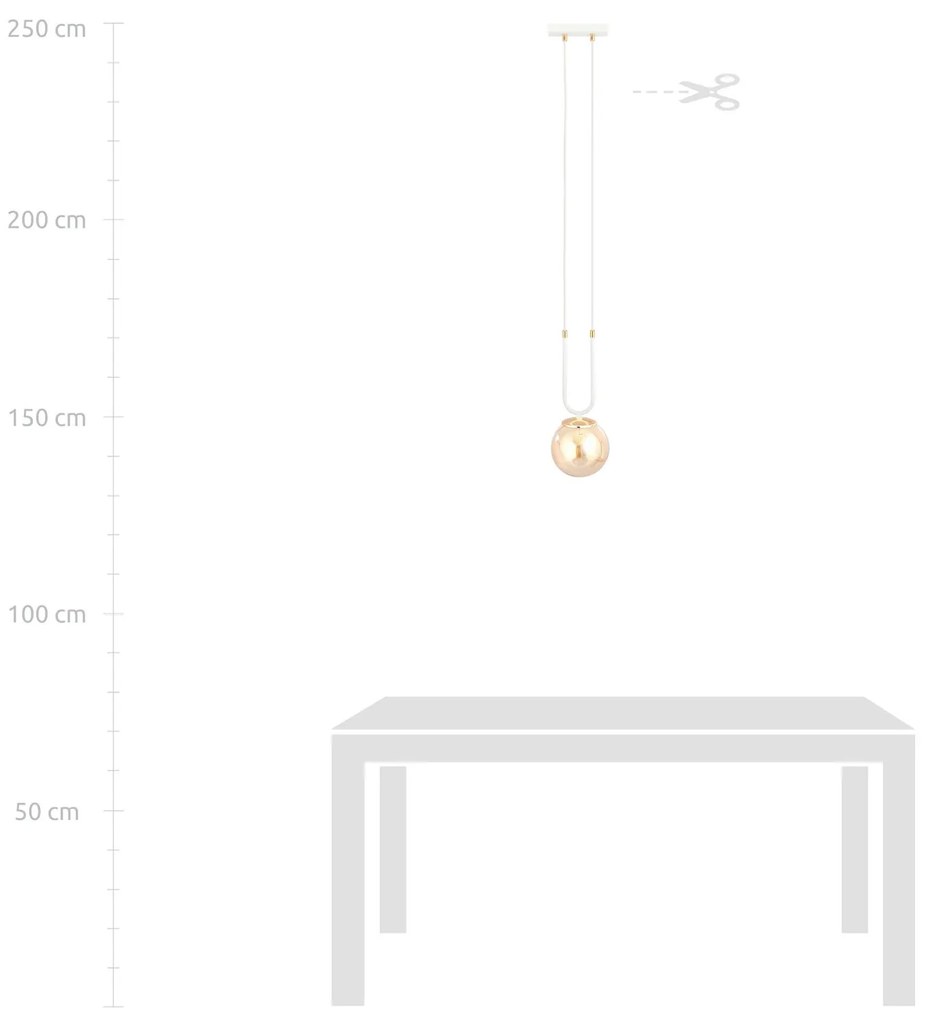 Sospensione Contemporanea 1 Luce Glam Acciaio Bianco Oro E Sfera Vetro Ambra