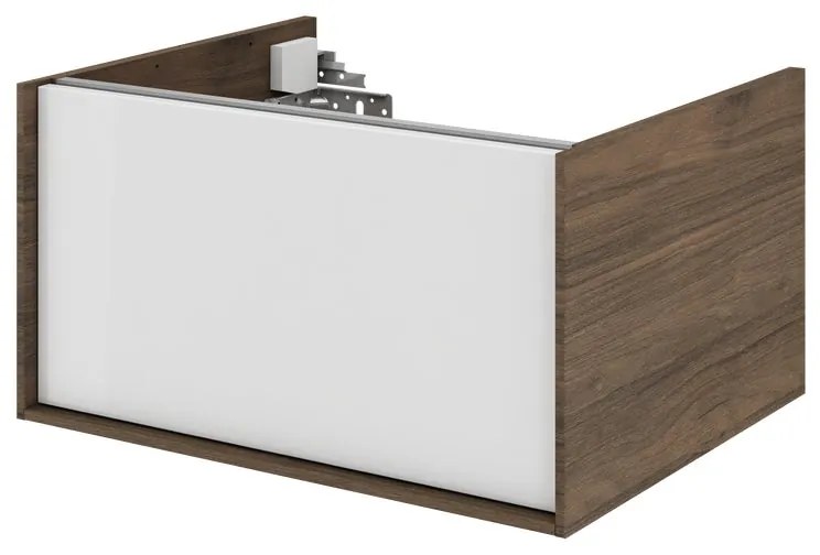 Mobile da bagno sotto lavabo SENSEA Neo Frame bianco e noce laccato lucido L 60 x H 32 x P 48 cm 1 cassetto, lavabo non incluso