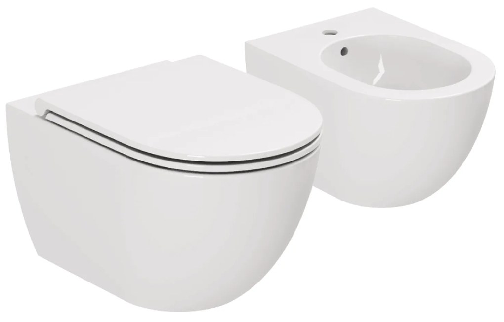 Coppia Di Sanitari Sospesi Senza Brida Azzurra Ceramica "Comoda" Bianco Lucido