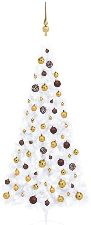 Set Albero Natale Artificiale a Metà LED con Palline Bianco, 180cm