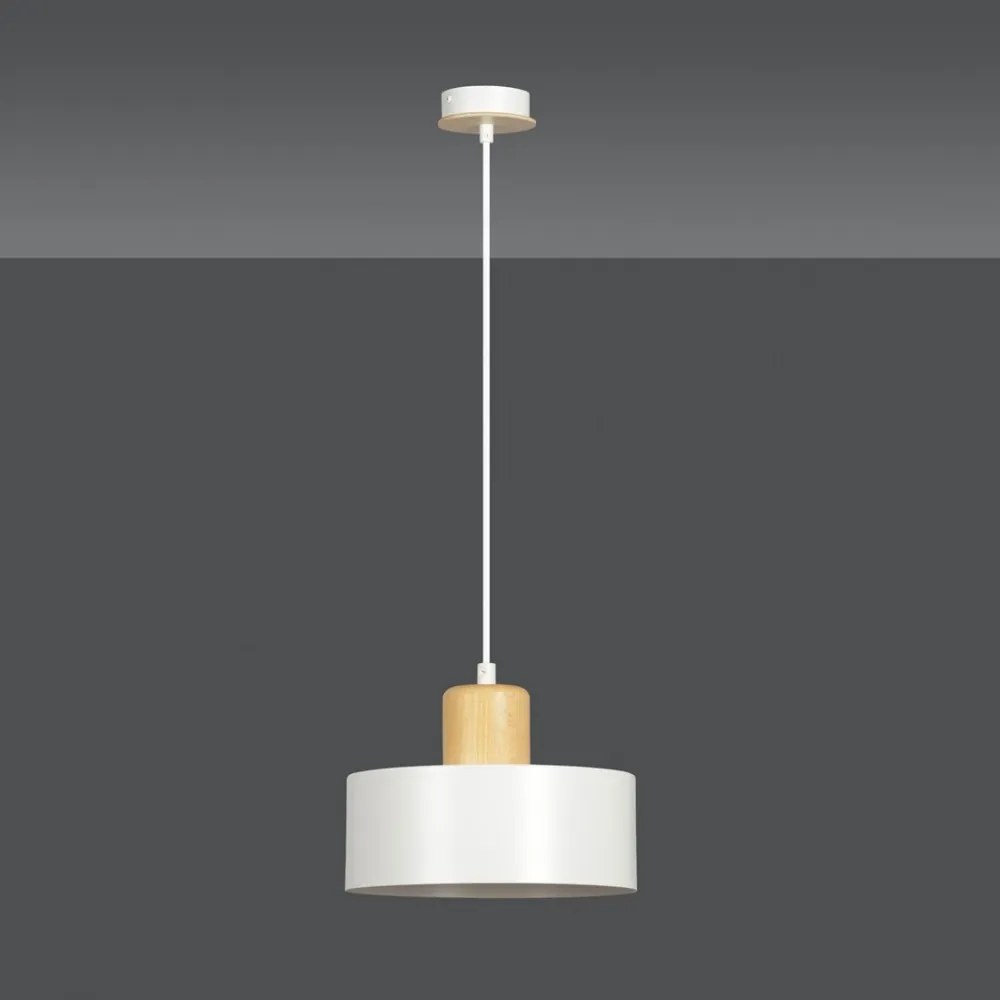 Lampadario a Sospensione in Acciaio e Legno TORIN 1 Nero/Bianco E27 Colore del corpo Bianco