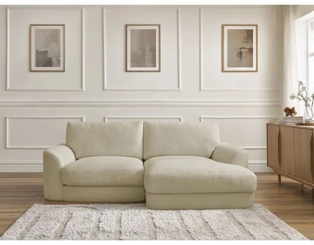 Divano angolare beige (con penisola a destra/con chaise lounge) con rivestimento in bouclé Leonore – Bobochic Paris