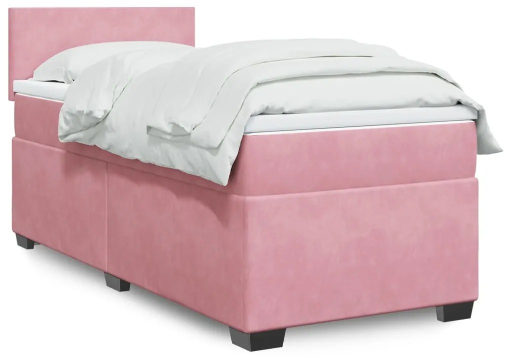 Giroletto A Molle Con Materasso Rosa 90x200 Cm İn Velluto /