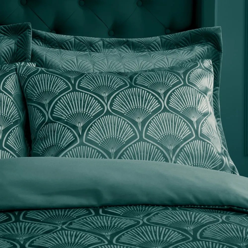 Set copripiumino e federa verde per letto matrimoniale e per letto esteso 230x220 cm Art Deco Pearl – Catherine Lansfield