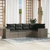 Set Divano da Giardino 5 pz con Cuscini Grigio in Polyrattan 3222529