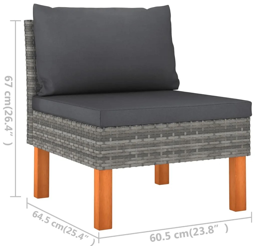 Set Divani da Giardino 5 pz con Cuscini in Polyrattan Grigio