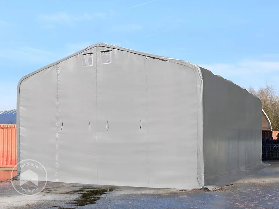 TOOLPORT 8x12m tendostruttura altezza 4m, PVC 850, grigio, con statica (sottofondo in terra) - (49473)