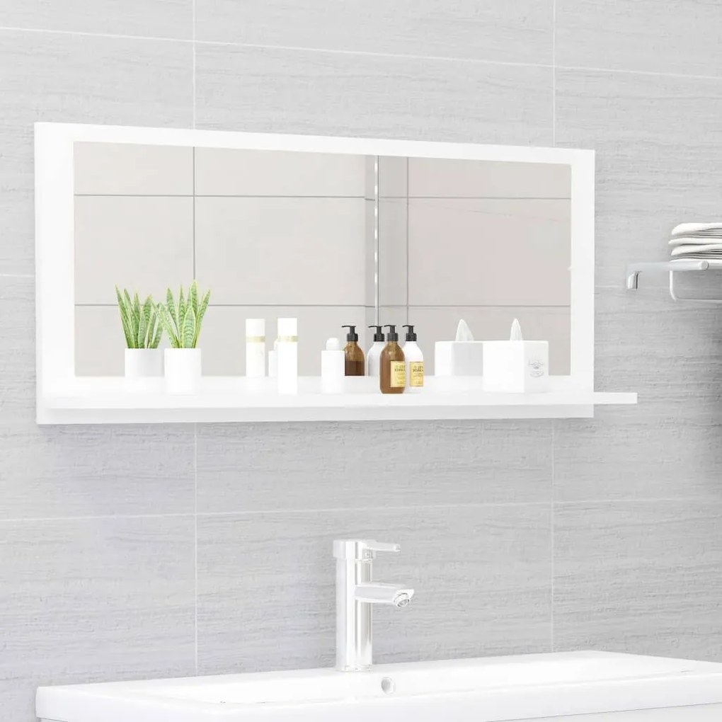 Specchio da bagno bianco lucido 90x10,5x37 cm in truciolato