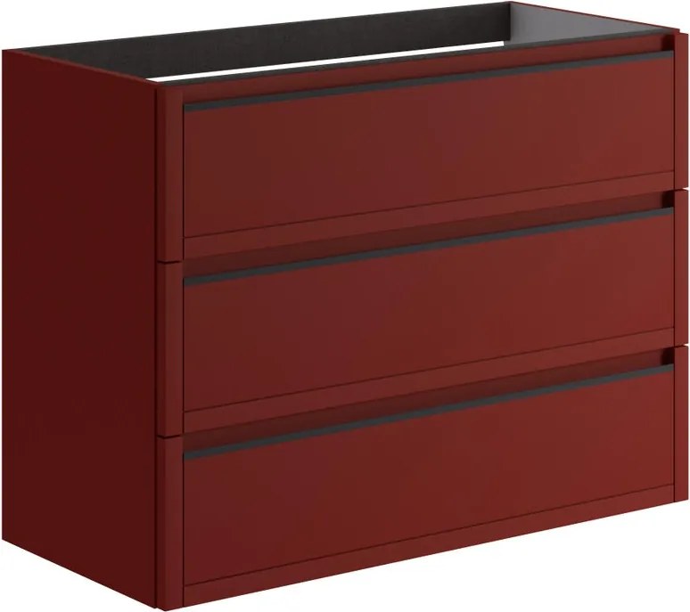 Mobile da bagno sospeso sotto lavabo L 99.5 x H 78 x P 45.5 cm rosso opaco, 3 cassetti TRATTO