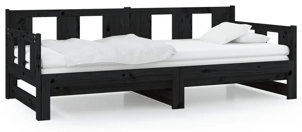 Dormeuse estraibile nera in legno massello di pino 2x(80x200)cm