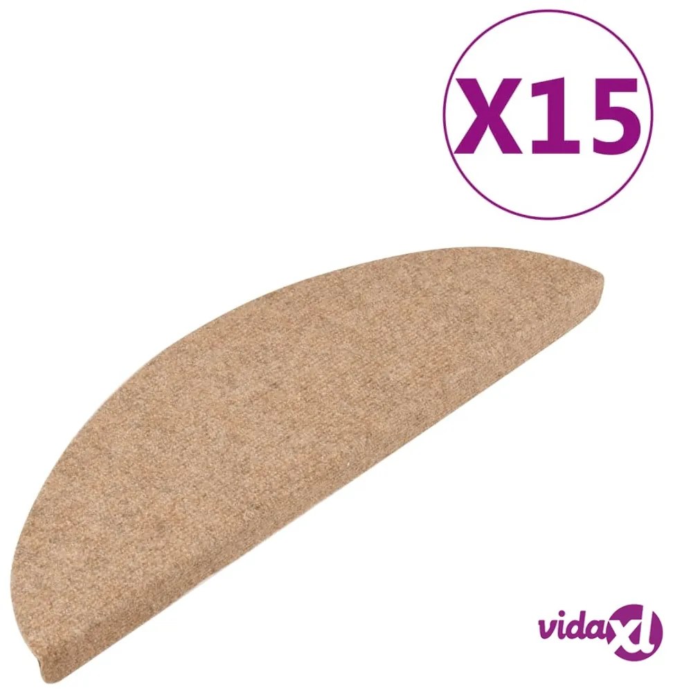 vidaXL Tappeti Adesivi per Scale 15 pz 56x17x3 cm Beige