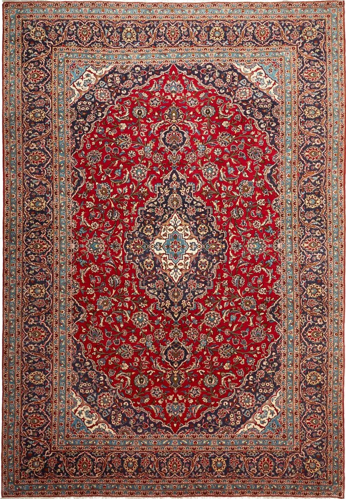 Kashan Tappeto 360 x 250 Rosso (Iran) Annodato A Mano