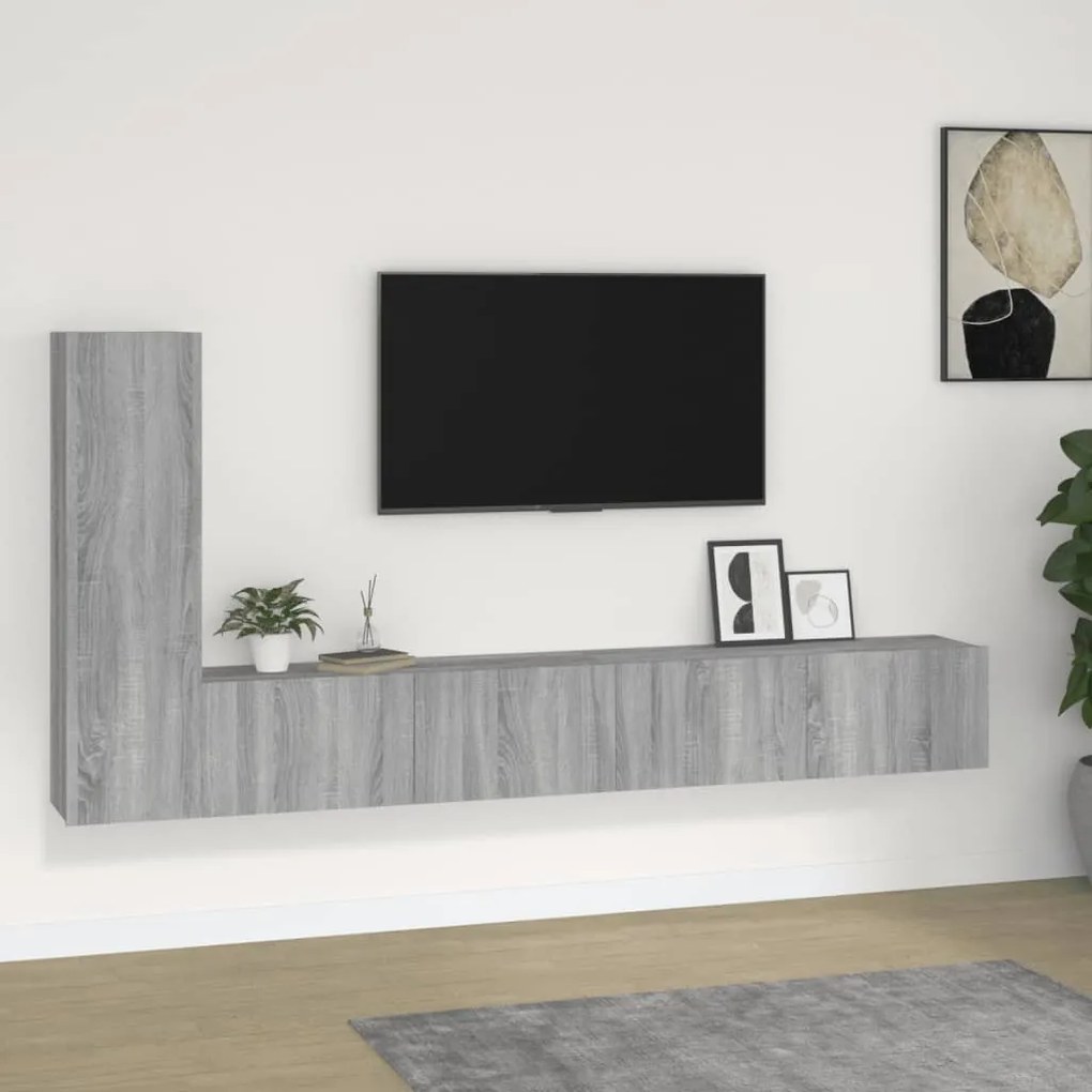 Set Mobili Porta Tv 3 Pz Grigio Sonoma İn Legno Multistrato /